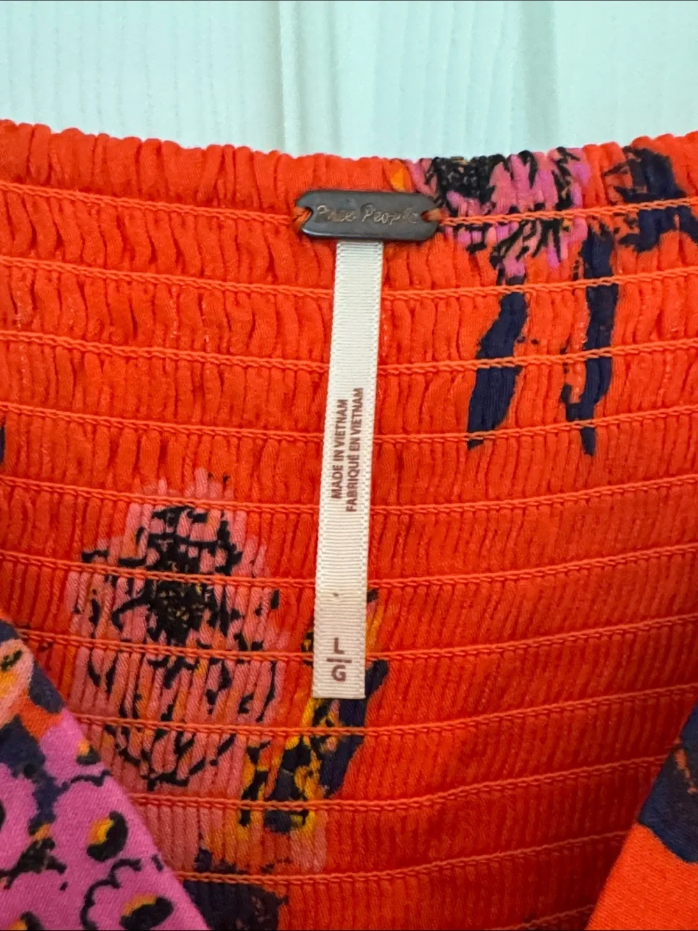 Free People Bright Orange Mini Dress with Purple, Pink and Yellow Flowers